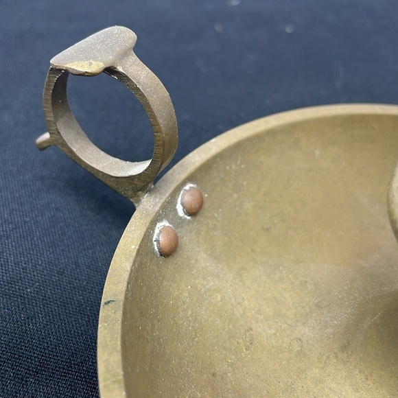 VINTAGE BRASS METAL Candlestick Holder Finger Handle Drip Catcher - Picture 3 of 6